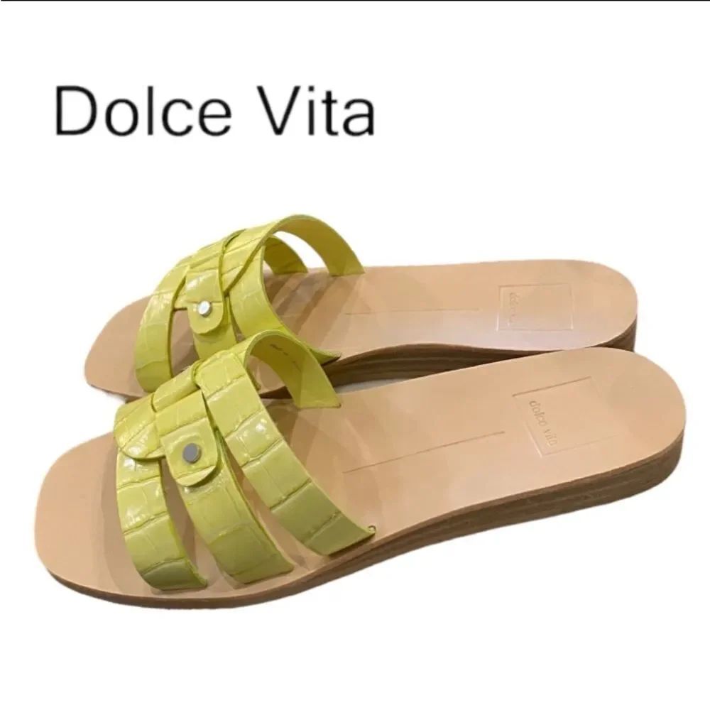DOLCE VITA Cait Women's Citron Croco Embossed Stella Slide Sandals NEW 6